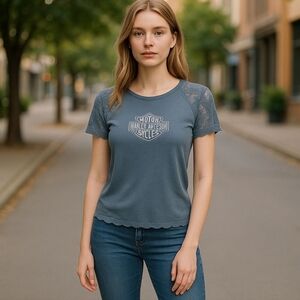 Harley Davidson Y2K (2000) lace sleeve tee. Size Large